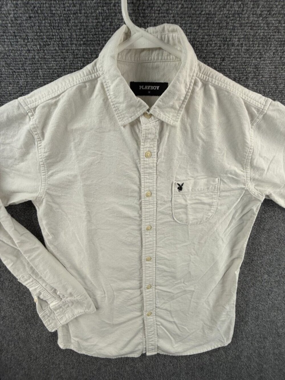 Playboy White Long Sleeve Button Up Shirt Men Medium Pocket Logo Bunny Adult